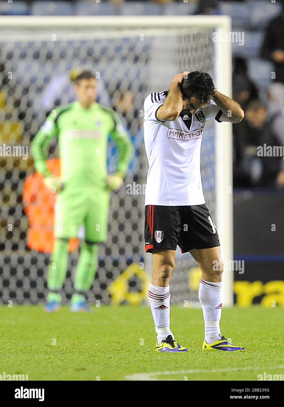 Fulham's Giorgos Karagounis stands dejected after conceding a goal Stock Photo
