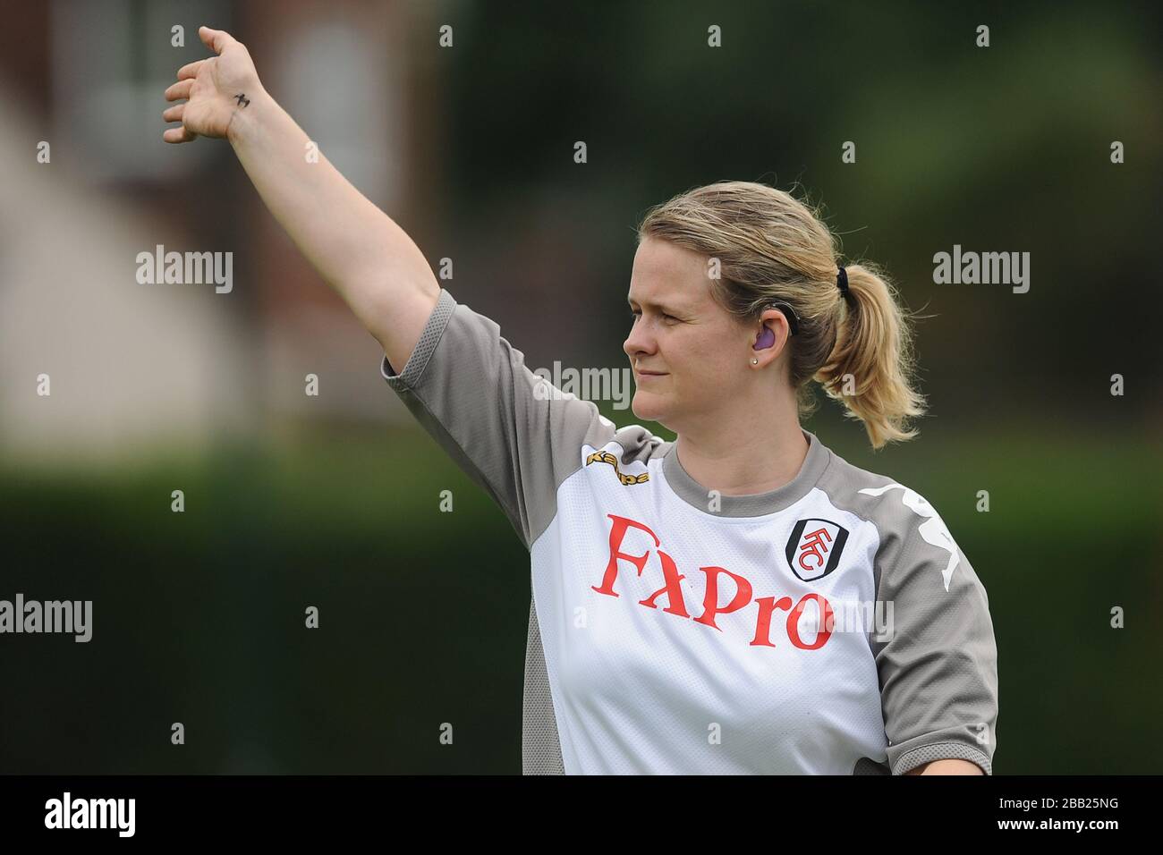 Fulham Ladies DFC coach Roanna Simmons gives instructions Stock Photo