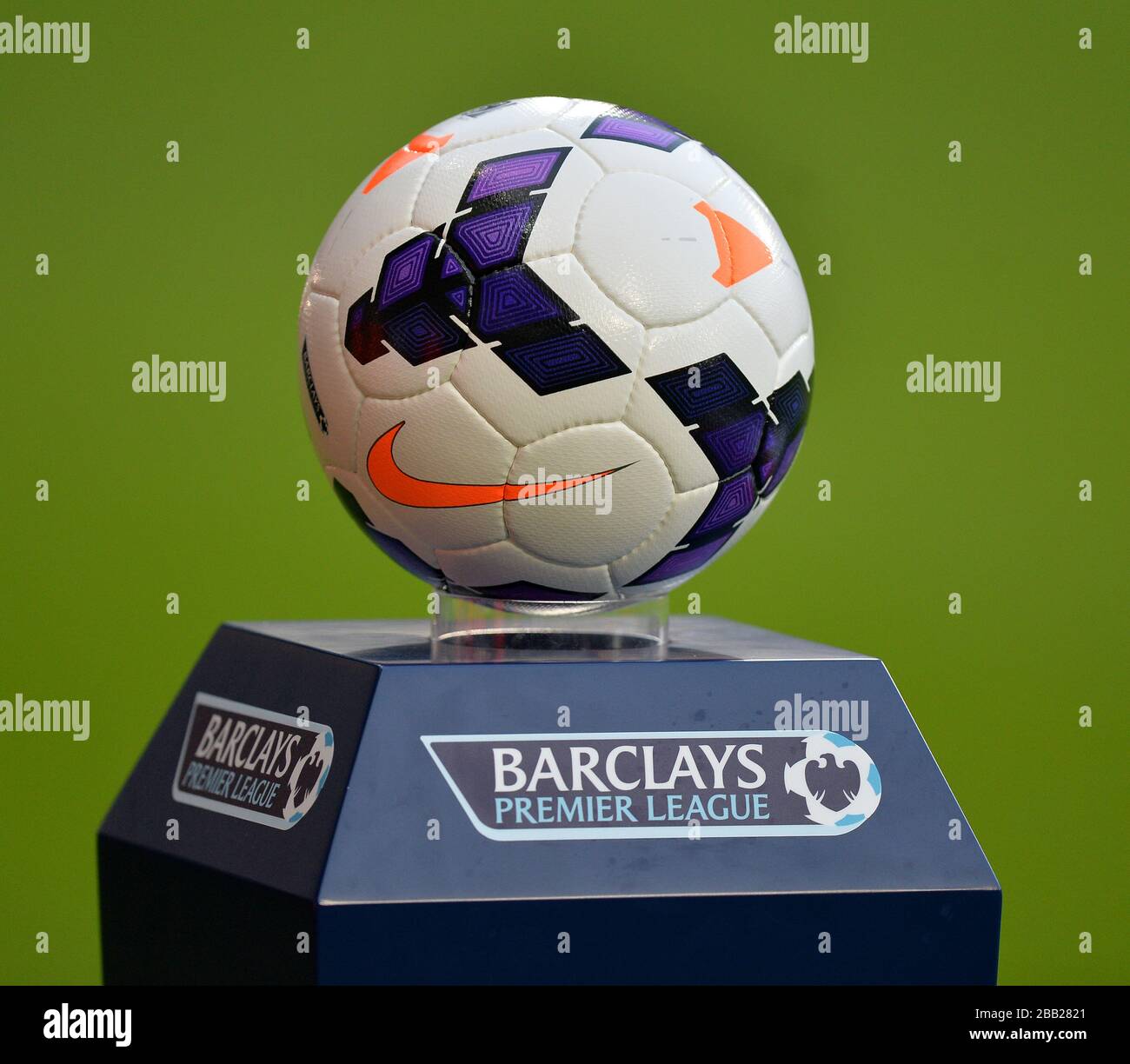 General view of an offcial Nike Barclays Premier league match ball on a  podium pitch-side before kick off Stock Photo - Alamy