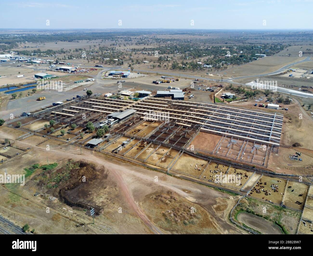 Aerial of the Roma livestock sale yards, the largest in the world
