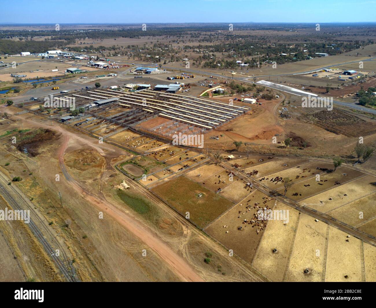 Aerial of the Roma livestock sale yards, the largest in the world