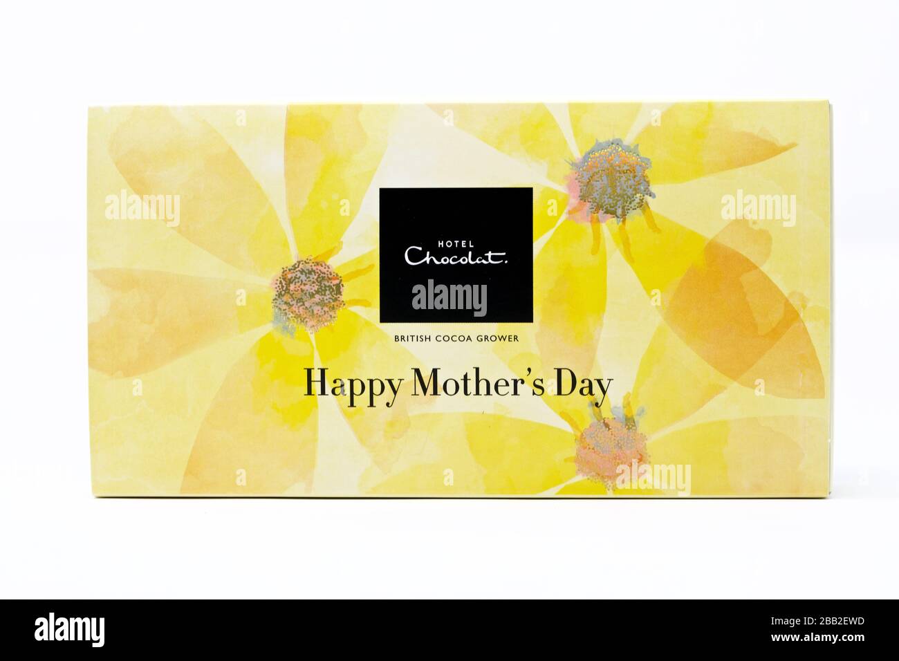 Happy Mother’s Day Hotel Chocolat luxury handmade chocolates on a white background Stock Photo