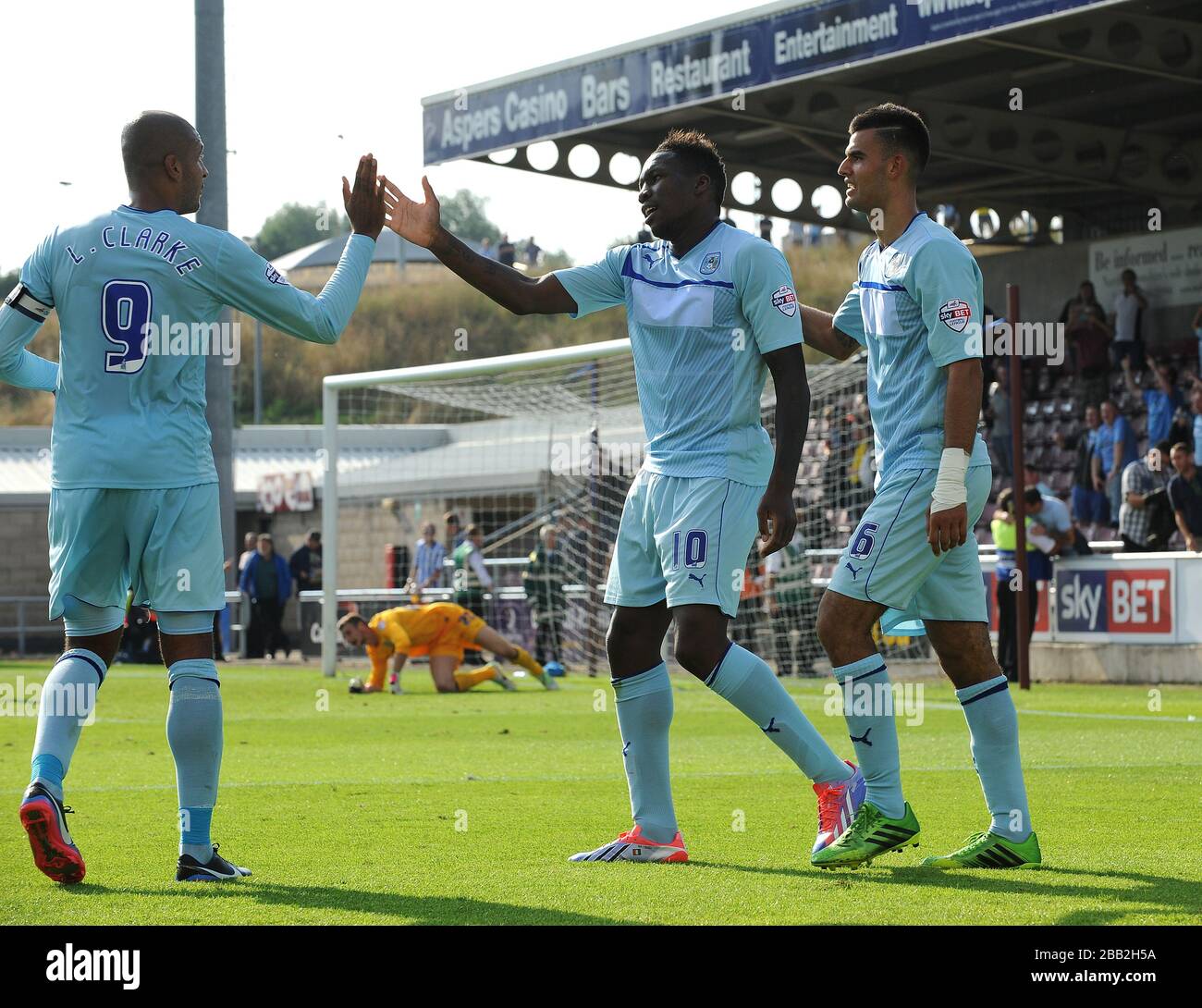 Coventry City's Mathieu Manset celebrates scoring their fourth goal and ...