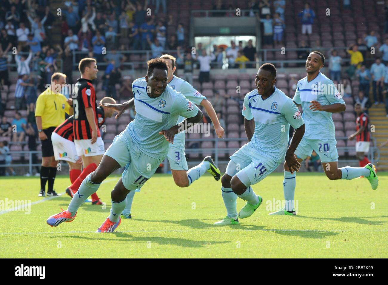 Coventry City's Mathieu Manset celebrates scoring their fourth goal and ...