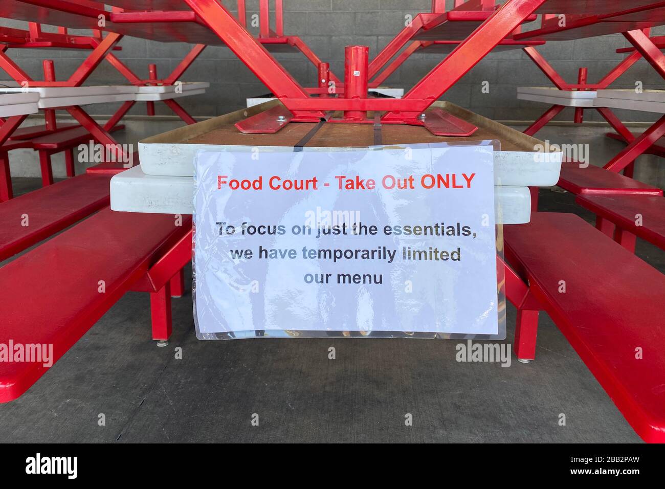 The Costco Wholesale Food Court is closed amid the global coronavirus pandemic outbreak, Sunday, March 29, 2020, in Monterey Park, California, USA. (Photo by IOS/Espa-Images) Stock Photo