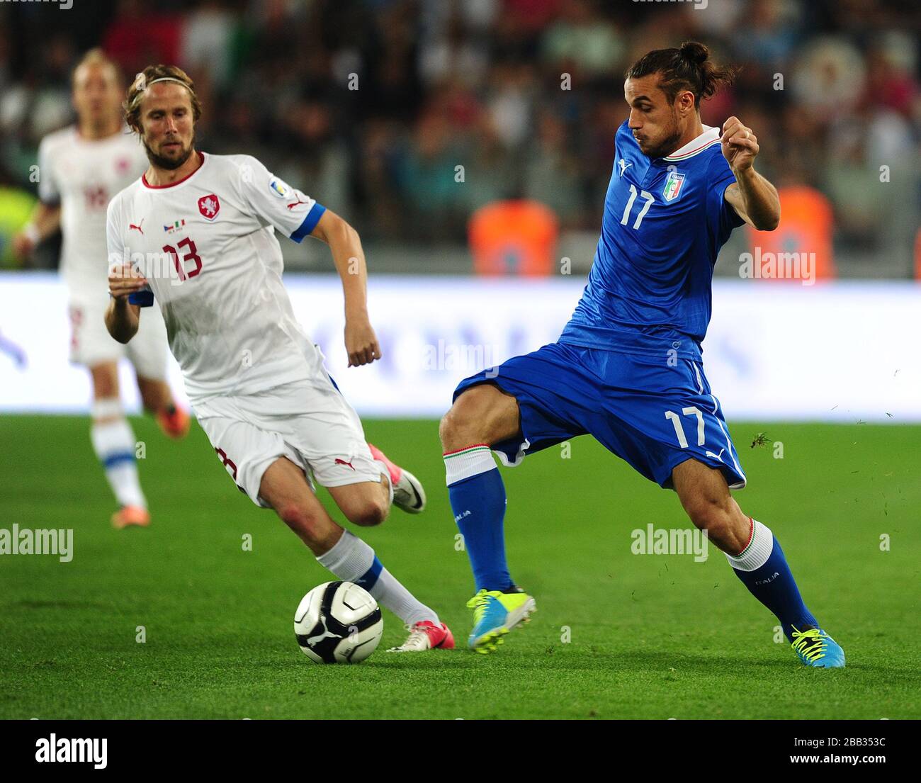Italy's Pablo Osvaldo (right) and Czech Republic's Jaroslav Plasil (left) battle for the ball Stock Photo
