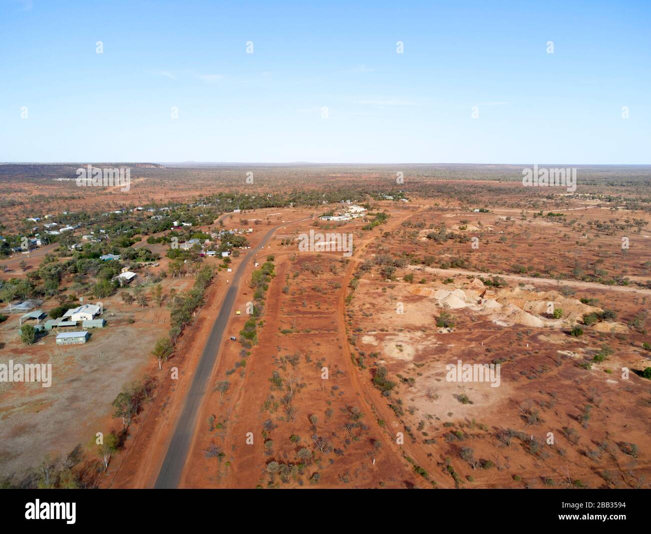 Aerial of the isolated opal mining village of Yowah in far Western