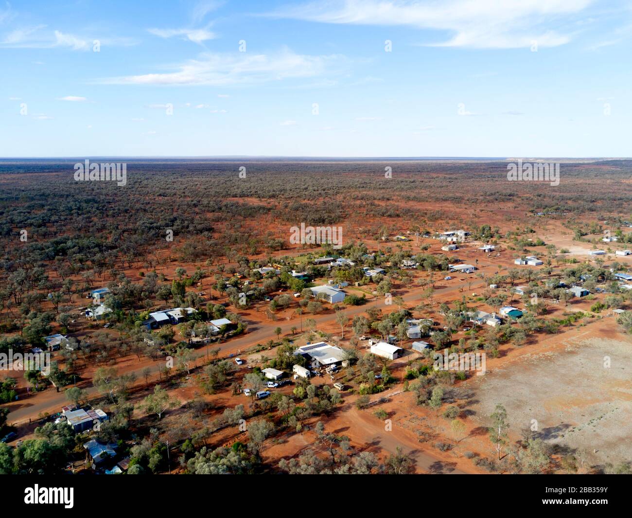 Aerial of the isolated opal mining village of Yowah in far Western