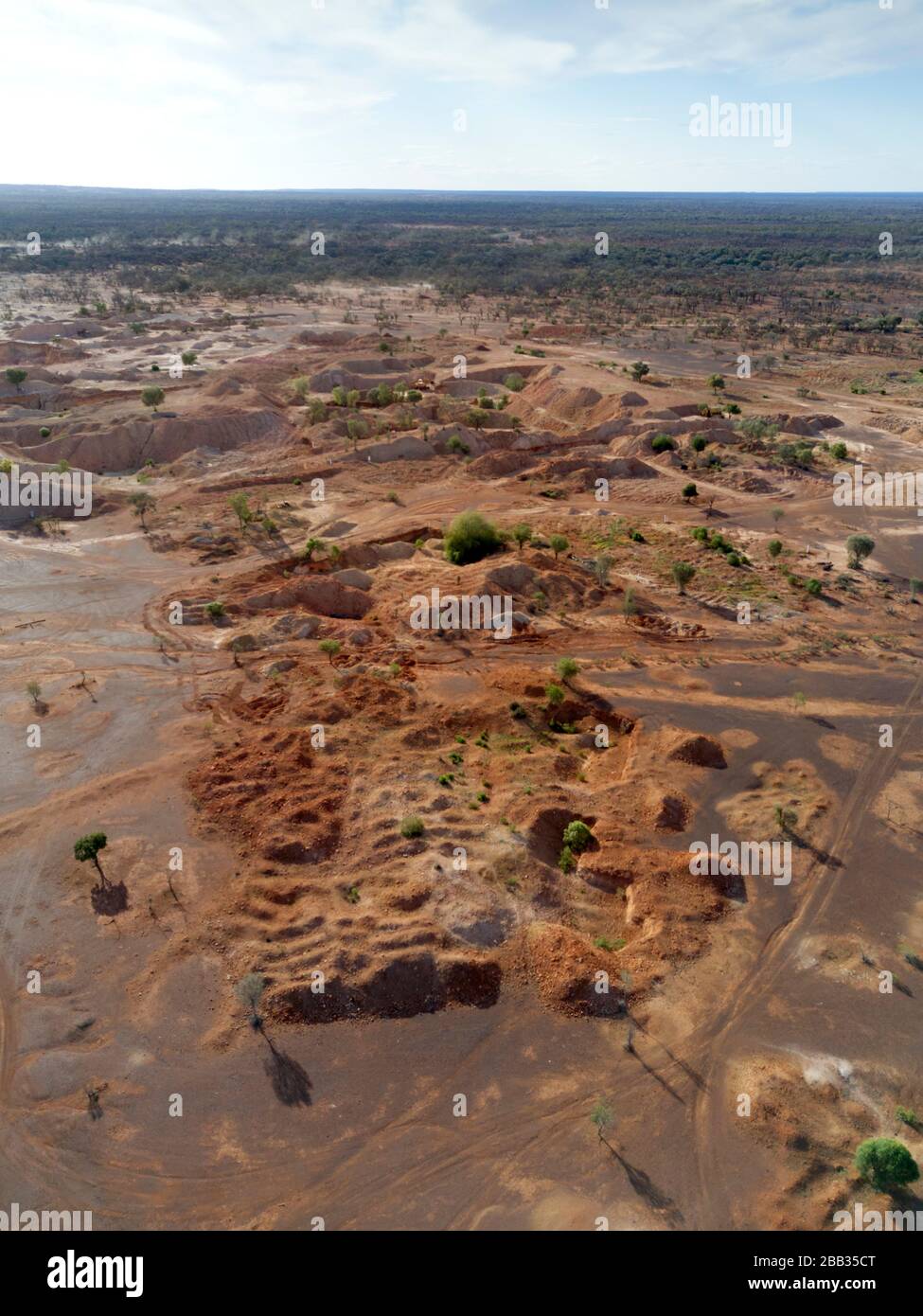 Aerial of the isolated opal mining village of Yowah in far Western