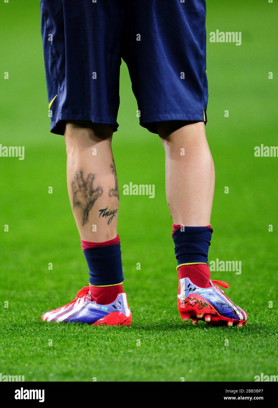 Detail view of a tattoo on the leg of Barcelona's Lionel Messi Stock Photo  - Alamy