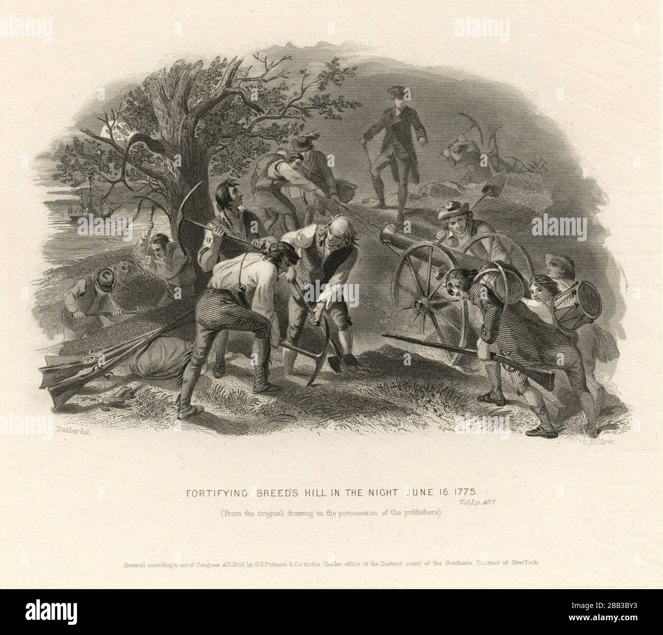 Fortifying Breed's Hill in the night June 16 1775. Lossing, Benson John