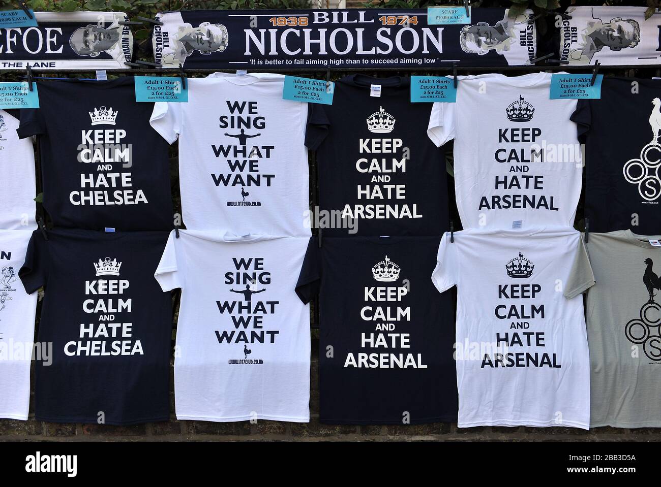 A view of Tottenham Hotspur T-shirts on sale outside of White hart lane  before kick off including ones with the slogan' We Sing What We Want' Stock  Photo - Alamy