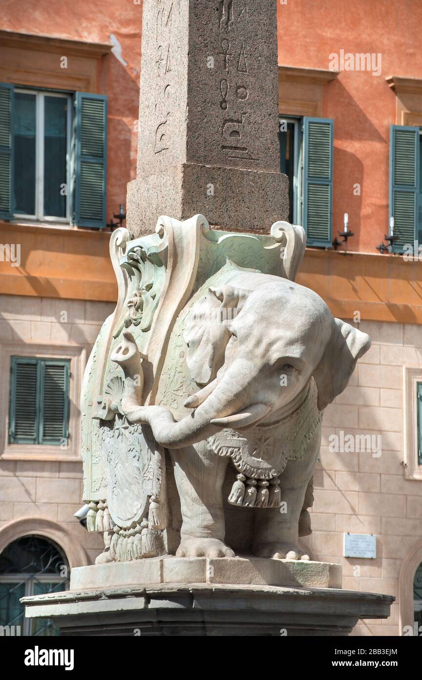 Elephant and Obelisk in the Piazza della Minerva, Rome. Stock Photo