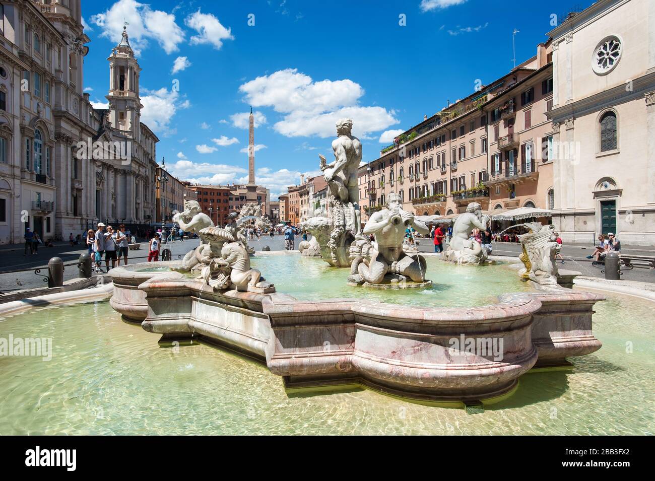 Looking back down the Piazza Navona from The Moor Fountain (Fontana del Moro), Rome, Italy Stock Photo