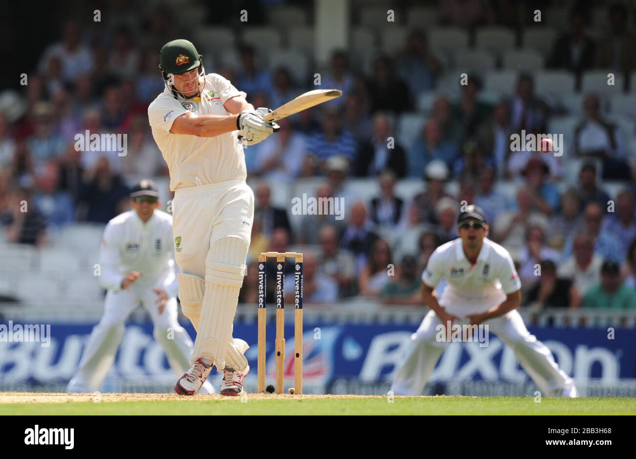 Australia's Shane Watson flicks the ball away for four runs during day one of the Fifth Investec Ashes Test match at The Kia Oval, London. Stock Photo