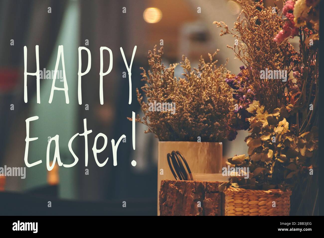 Rustic Spring time themed background for an Easter Greeting Stock Photo