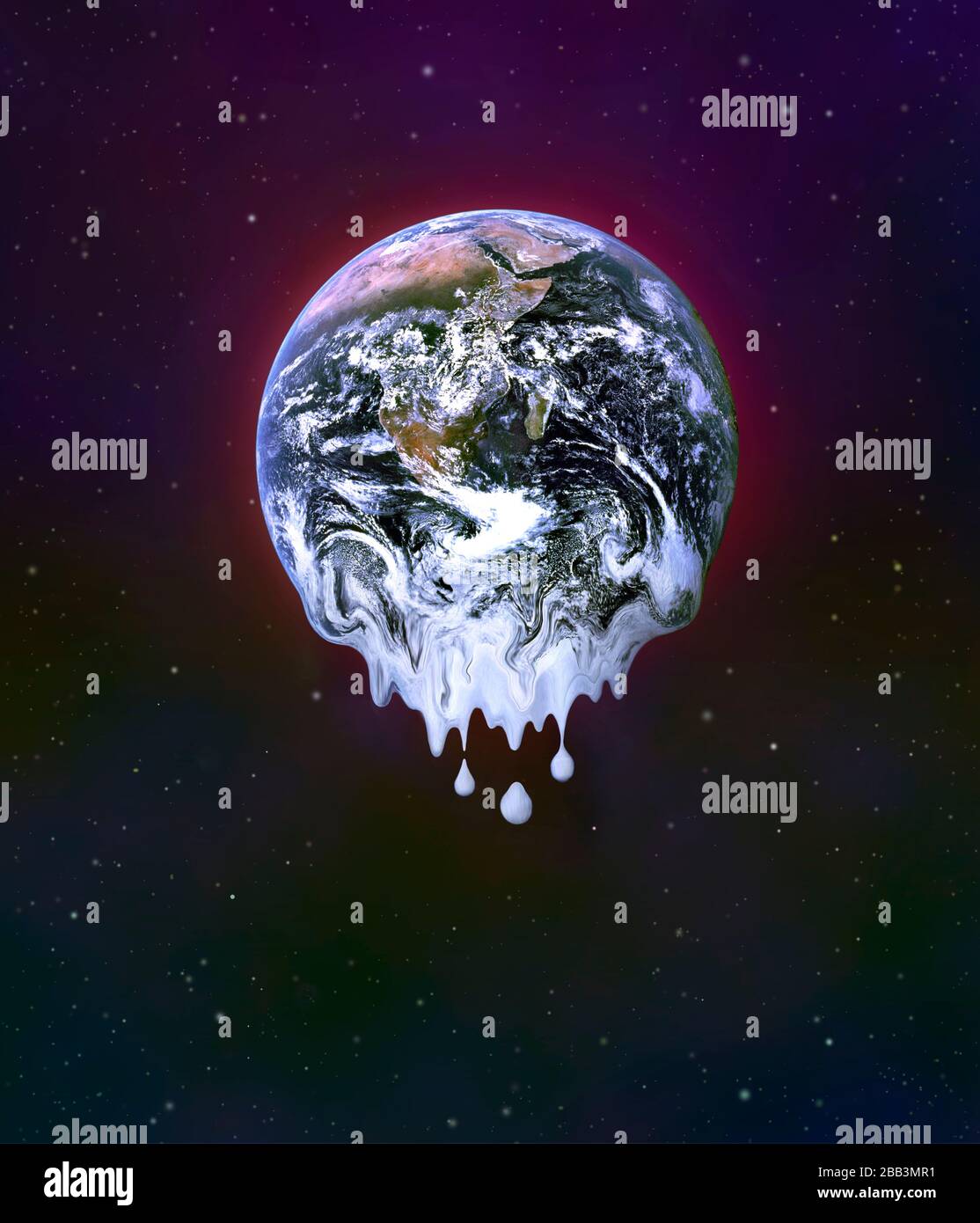 Global warming as seen from space! A digital image of Planet Earth warming up and the Antarctic ice melting. Stock Photo
