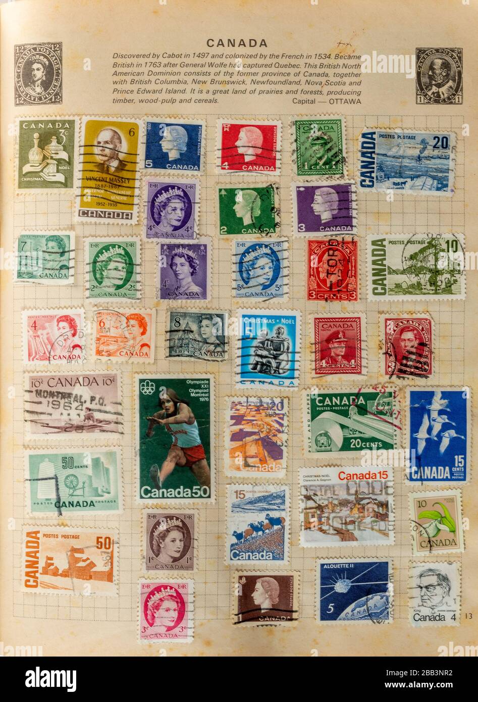 stamp collecting. Philatelic. Different brands in the album for stamps  Stock Photo