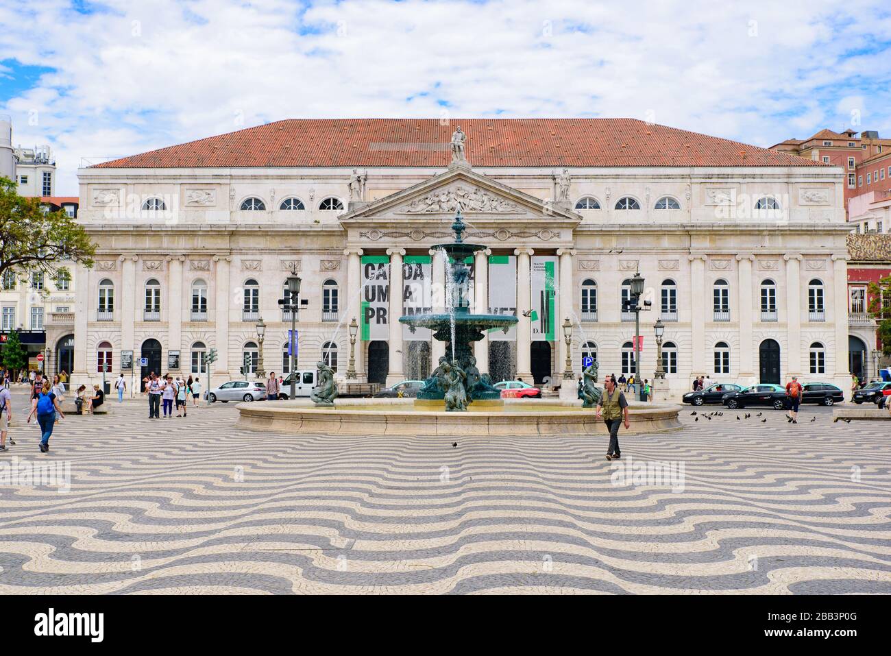 The national theater on Rossio Square in Lisbon, Portugal Stock Photo