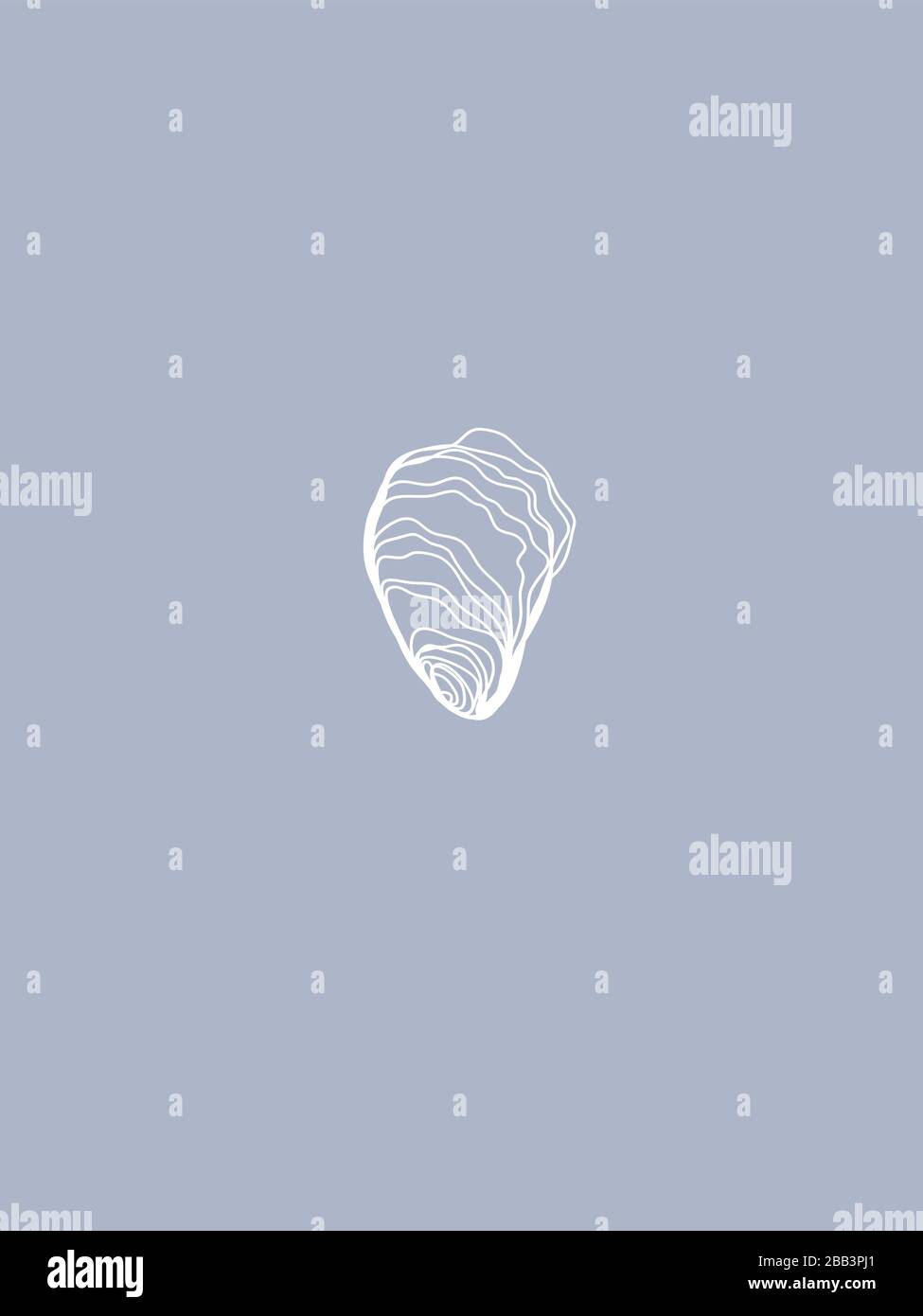 Oyster Shell Vector Line Art on Blue Background. Minimalist Illustration Stock Vector Image