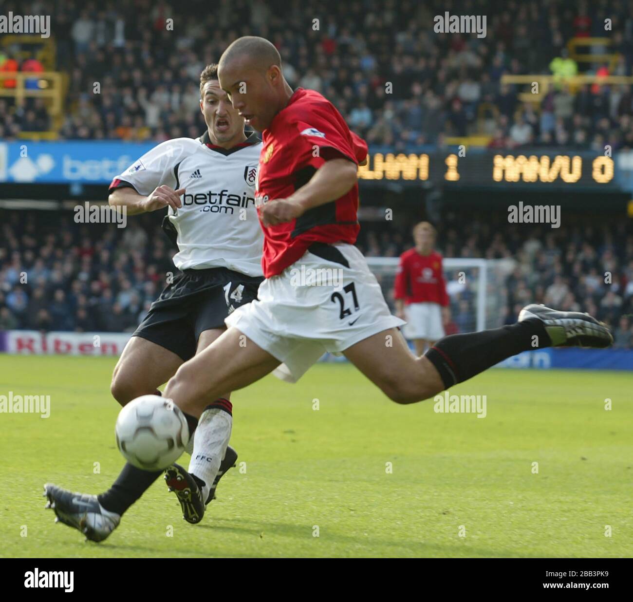 LONDON, United Kingdom, OCTOBER 19 Mikael Silvestre of Manchester United in action during Barclays Premier League between Fulham and Manchester United Stock Photo