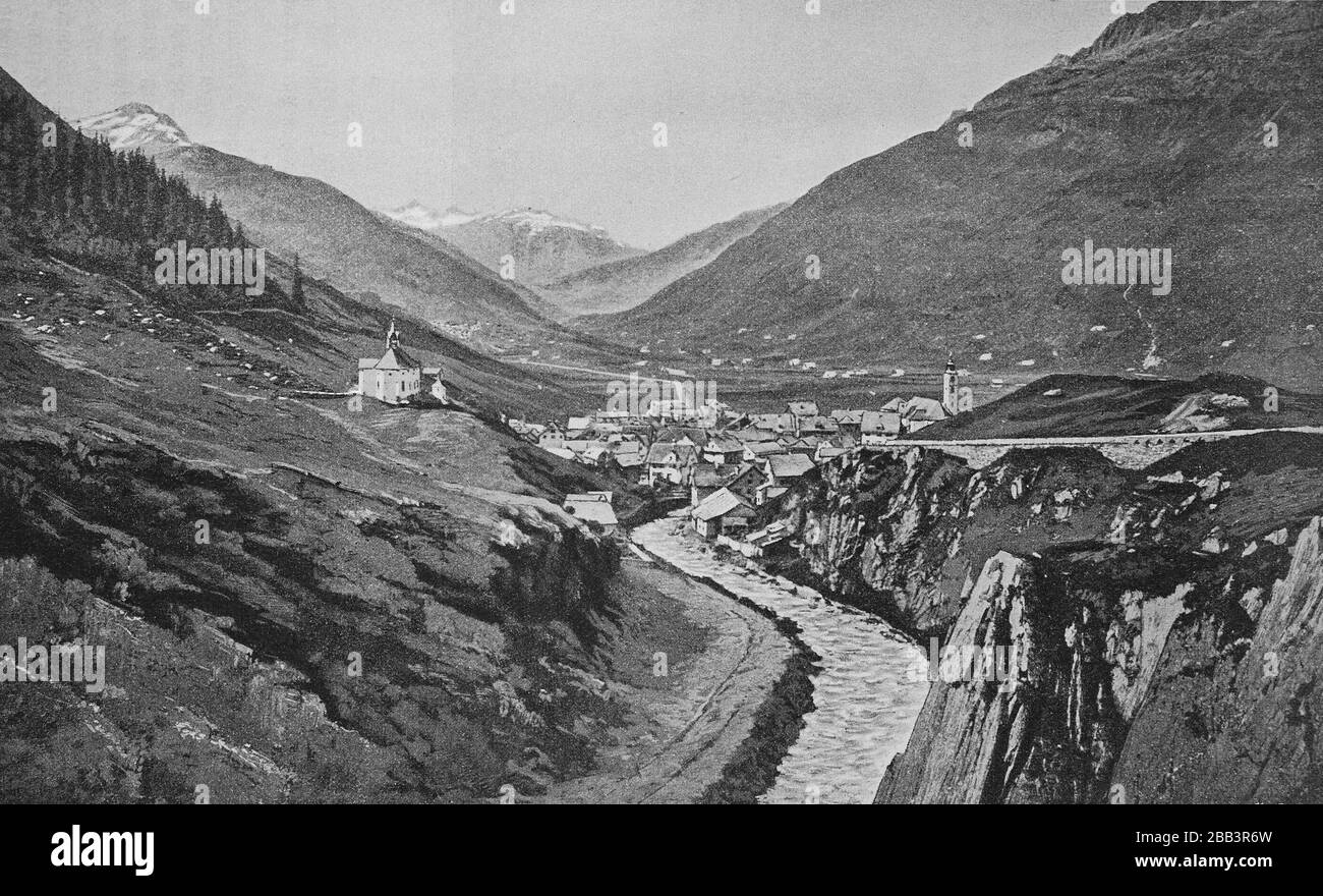 Andermatt in Switzerland, photo from 1885 / Andermatt in der Schweiz, Foto  aus 1885, Historisch, digital improved