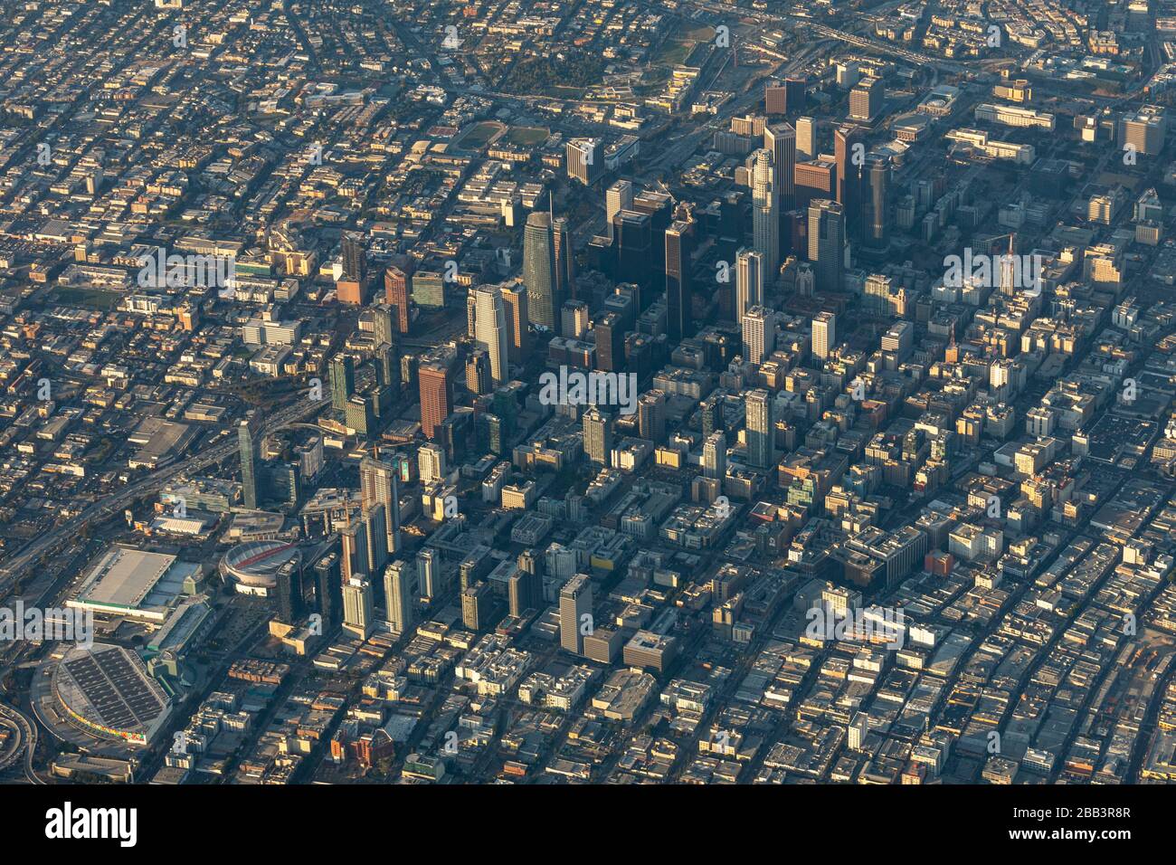 General overall aerial view of downtown Los Angeles during a flight around Southern California on Saturday, October 5, 2019, in Los Angeles, California, USA. (Photo by IOS/Espa-Images) Stock Photo