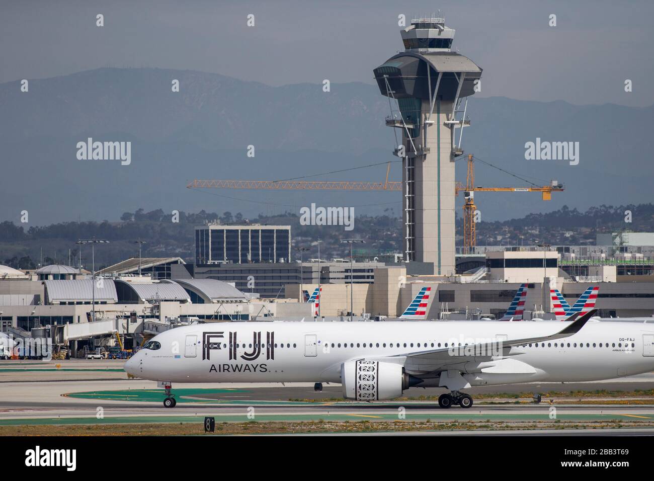 A Fiji Airways A350-900 taxis after landing at Los Angeles International Airport (LAX) on Saturday, February 29th, 2020 in Los Angeles, California, USA. (Photo by IOS/Espa-Images) Stock Photo