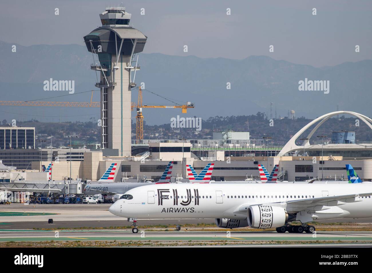A Fiji Airways A350-900 taxis after landing at Los Angeles International Airport (LAX) on Saturday, February 29, 2020 in Los Angeles, California, USA. (Photo by IOS/Espa-Images) Stock Photo