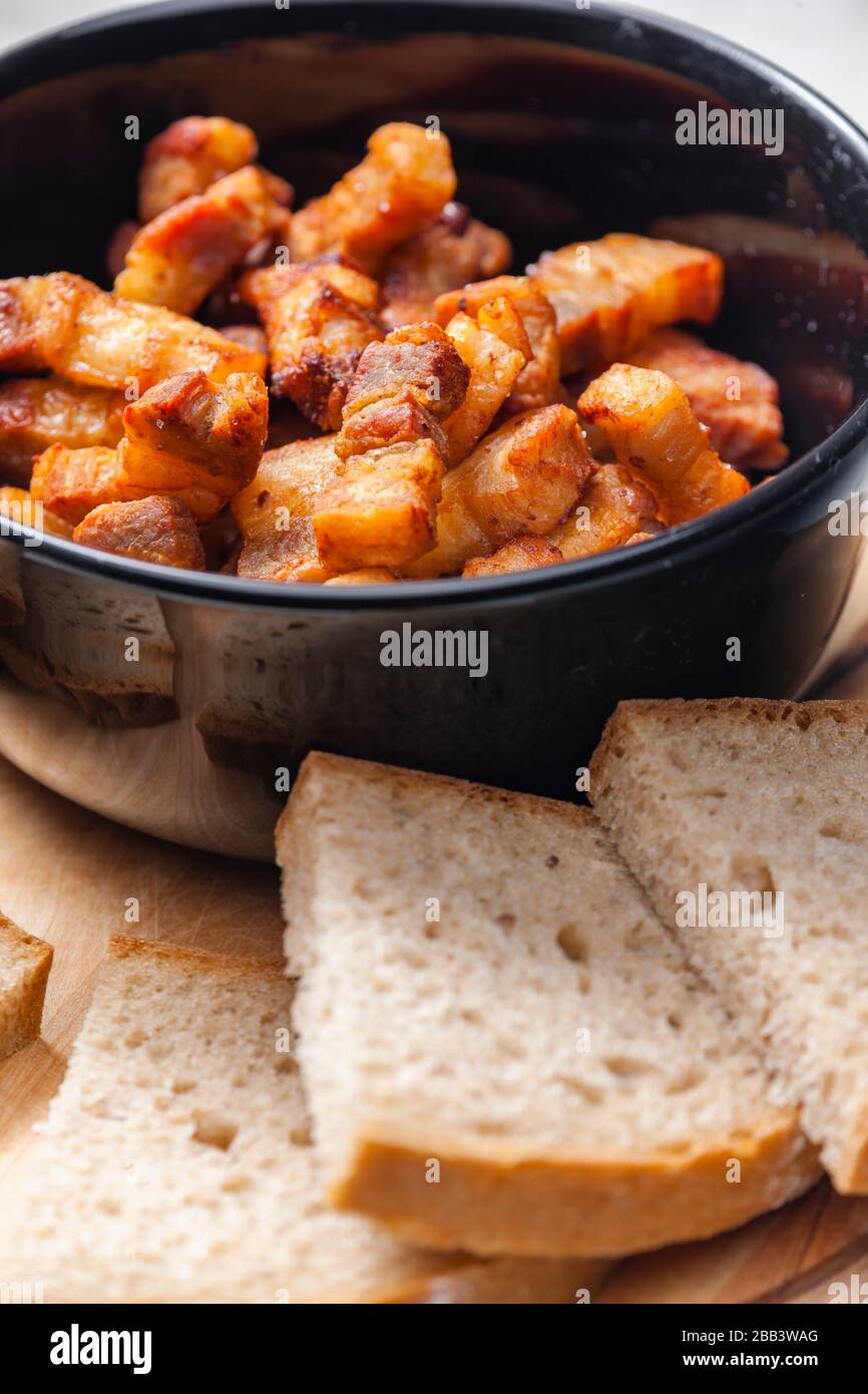 homemade greaves of pork side Stock Photo - Alamy