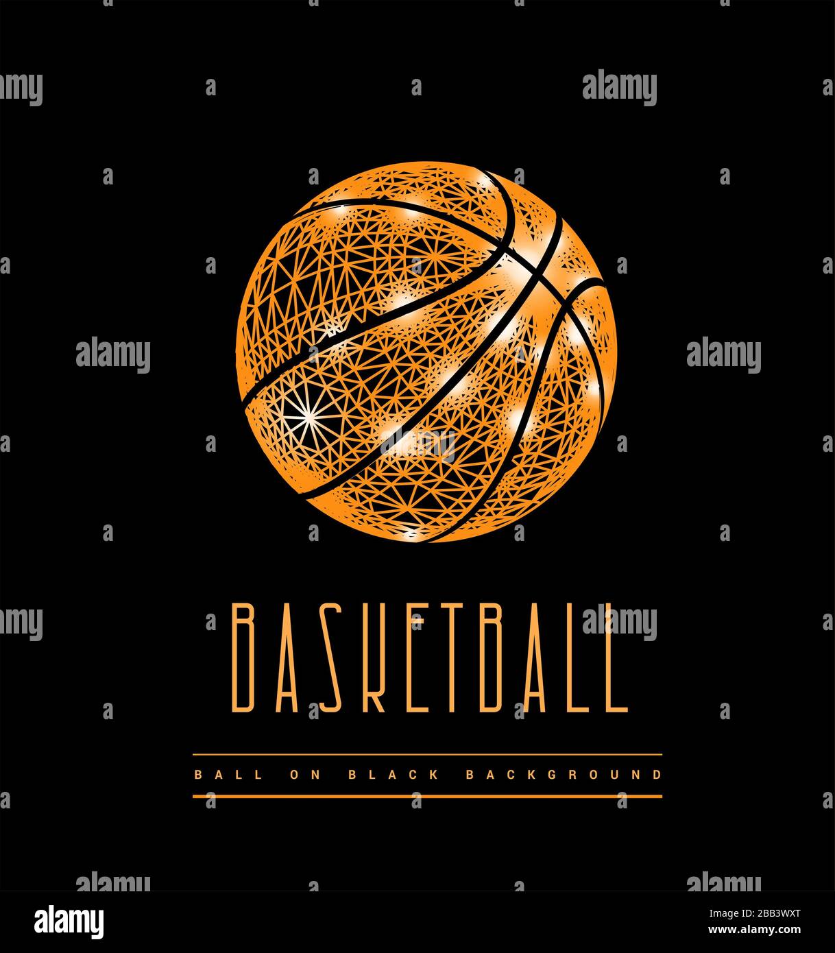 Basketball ball from lines and dots. Polygonal mesh vector 3d illustration on black. Stock Photo