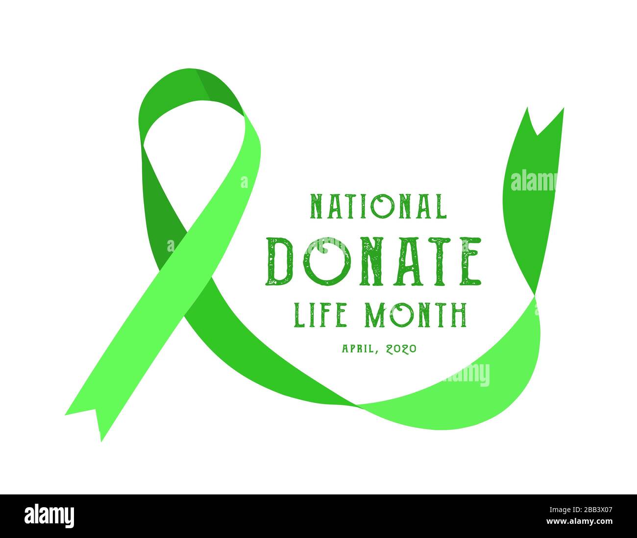 National donate life month. Vector illustration with green ribbon on light background. Stock Photo