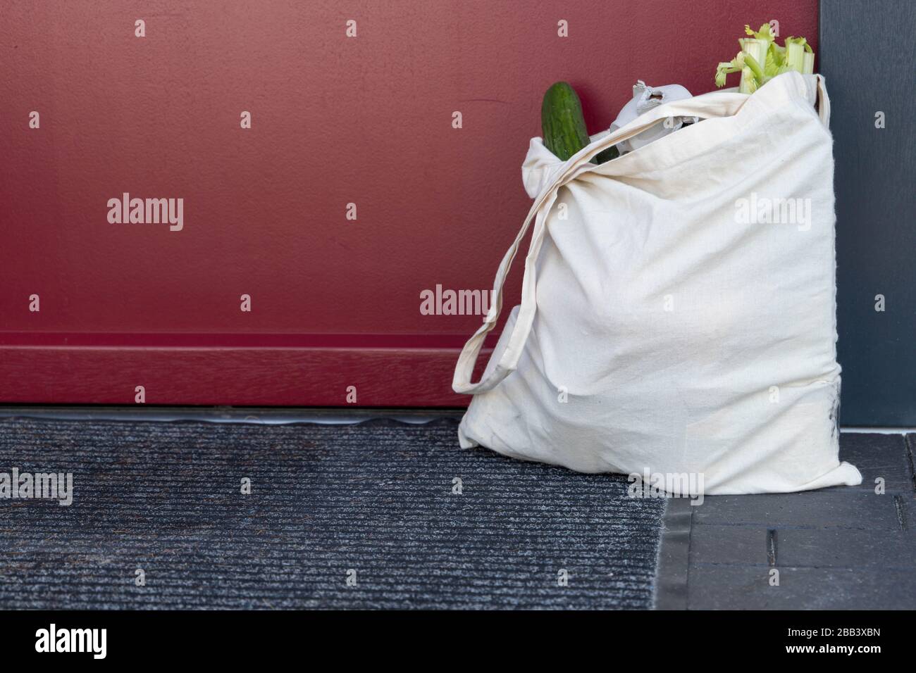 shopping as neighborly help for high-risk group Stock Photo