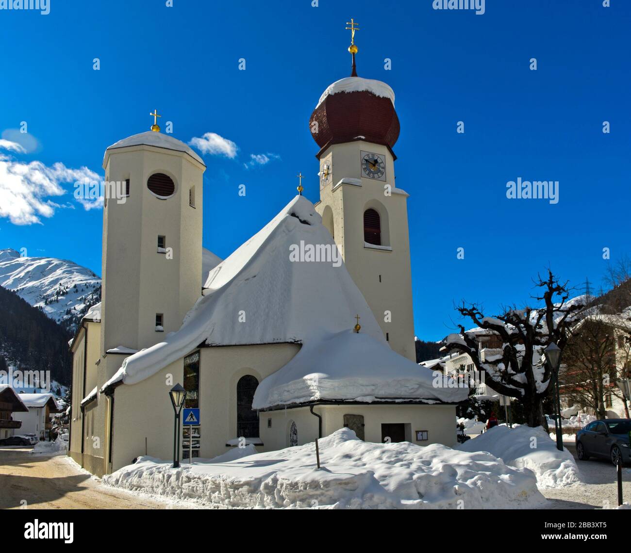 Parish church in St. Anton am Arlberg, Tyrol, Austria. Stock Photo