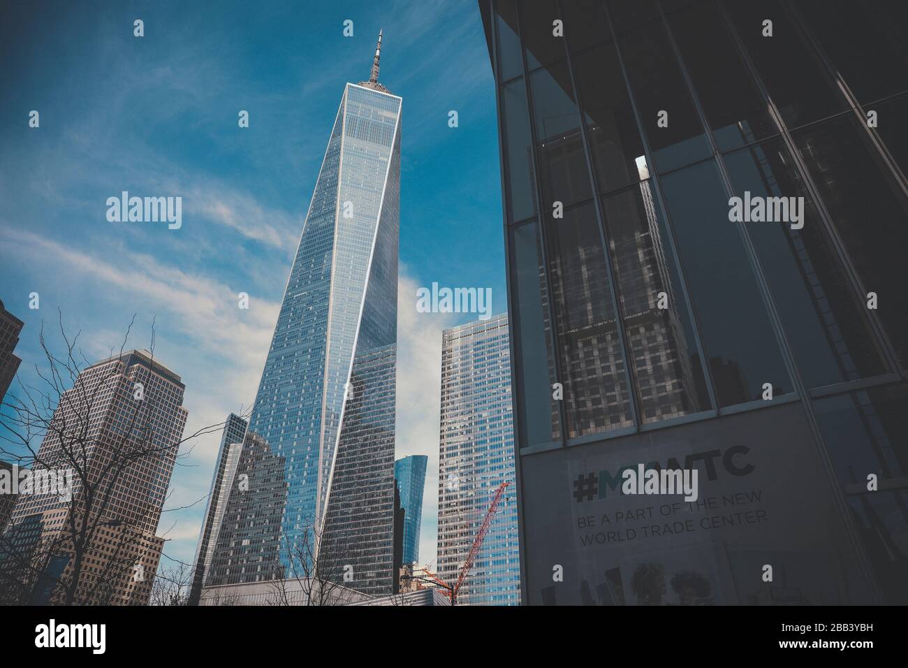 View Of One World Trade Center Skyscraper With MYWTC Hashtag Stock Photo