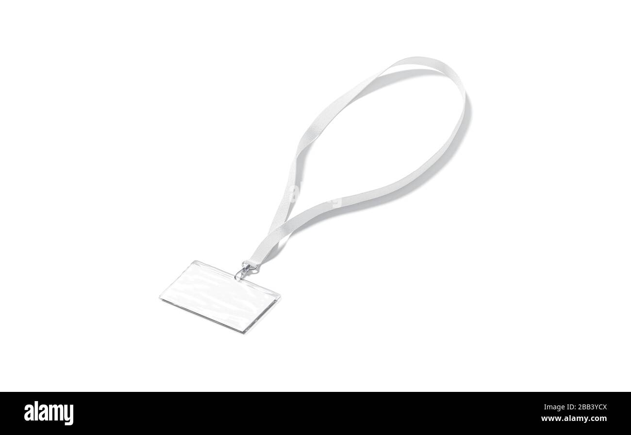 Blank white lanyard with name card mockup, side view Stock Photo