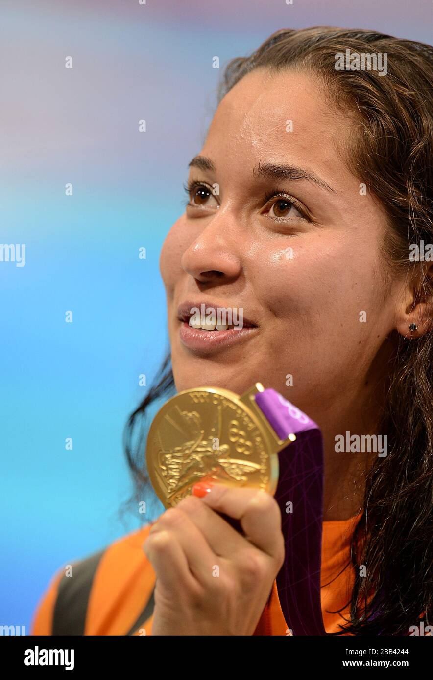 Netherlands' Ranomi Kromowidjojo celebrates with her Gold Medal after