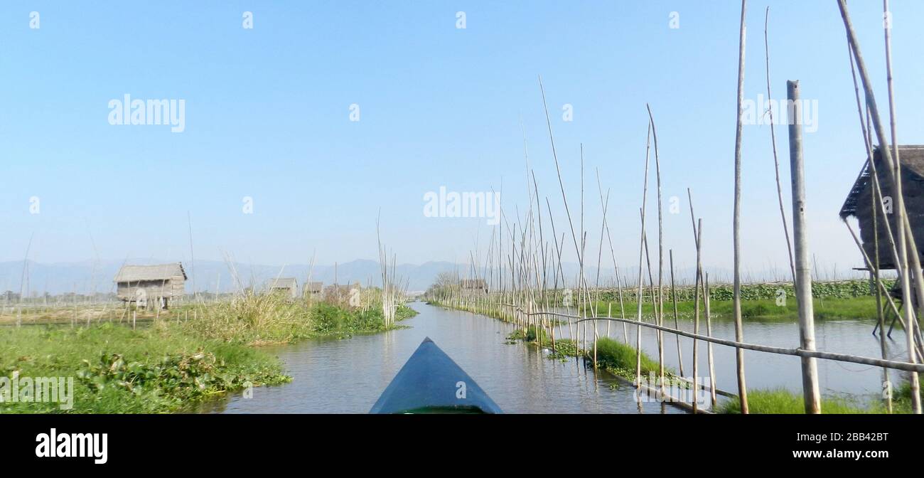 Boat ride on lake inle Stock Photo