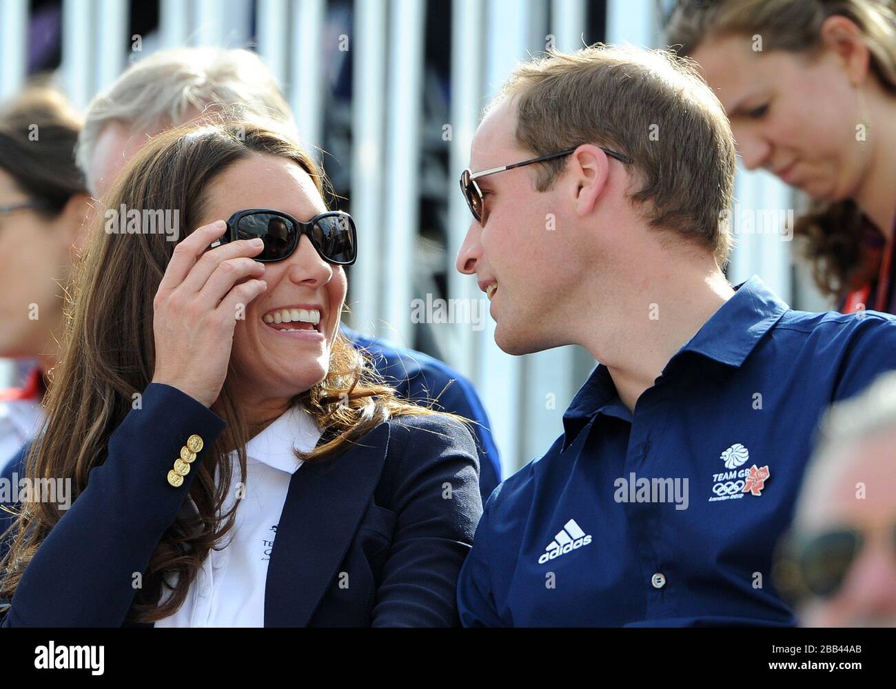 The Duke and Duchess of Cambridge as they watch the Cross Country Phase of The Eventing at Greenwich Park, on the third day of the London 2012 Olympics. Stock Photo