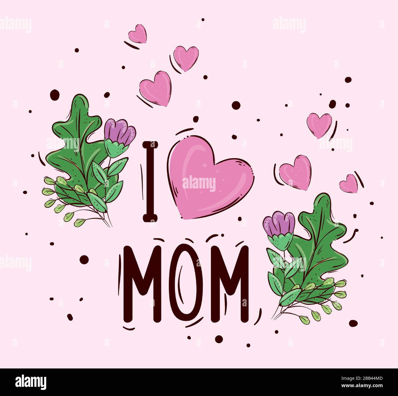 happy mother day card with cute flowers and leafs decoration Stock ...