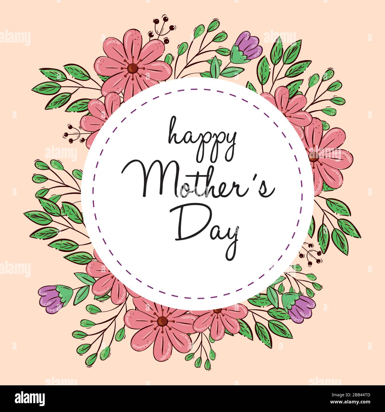 happy mother day card with frame circular of flowers decoration Stock ...
