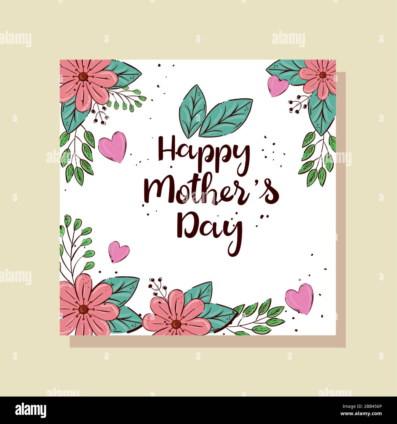 happy mother day card with square frame and flowers decoration Stock ...
