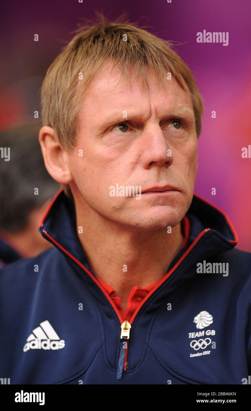 Great Britain head coach Stuart Pearce prior to the group A match between Great Britain and Uruguay at the Millennium Stadium Stock Photo