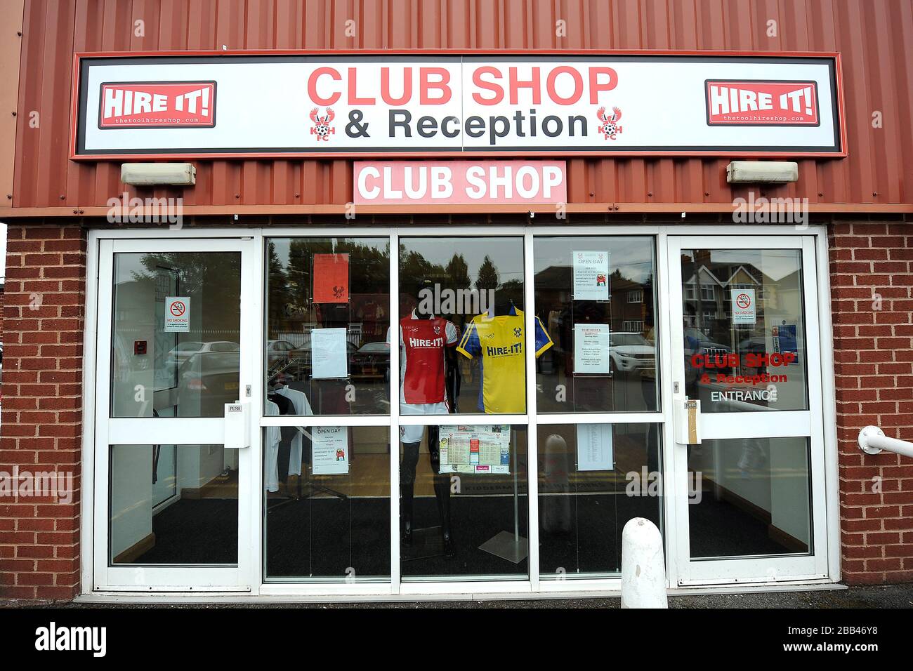 A general view of the club shop at Aggborough Stadium home of