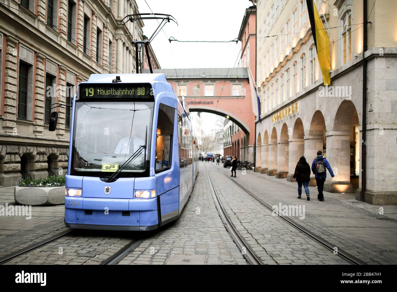 Tram in Munich, Route 19 Hauptbahnhof Stock Photo