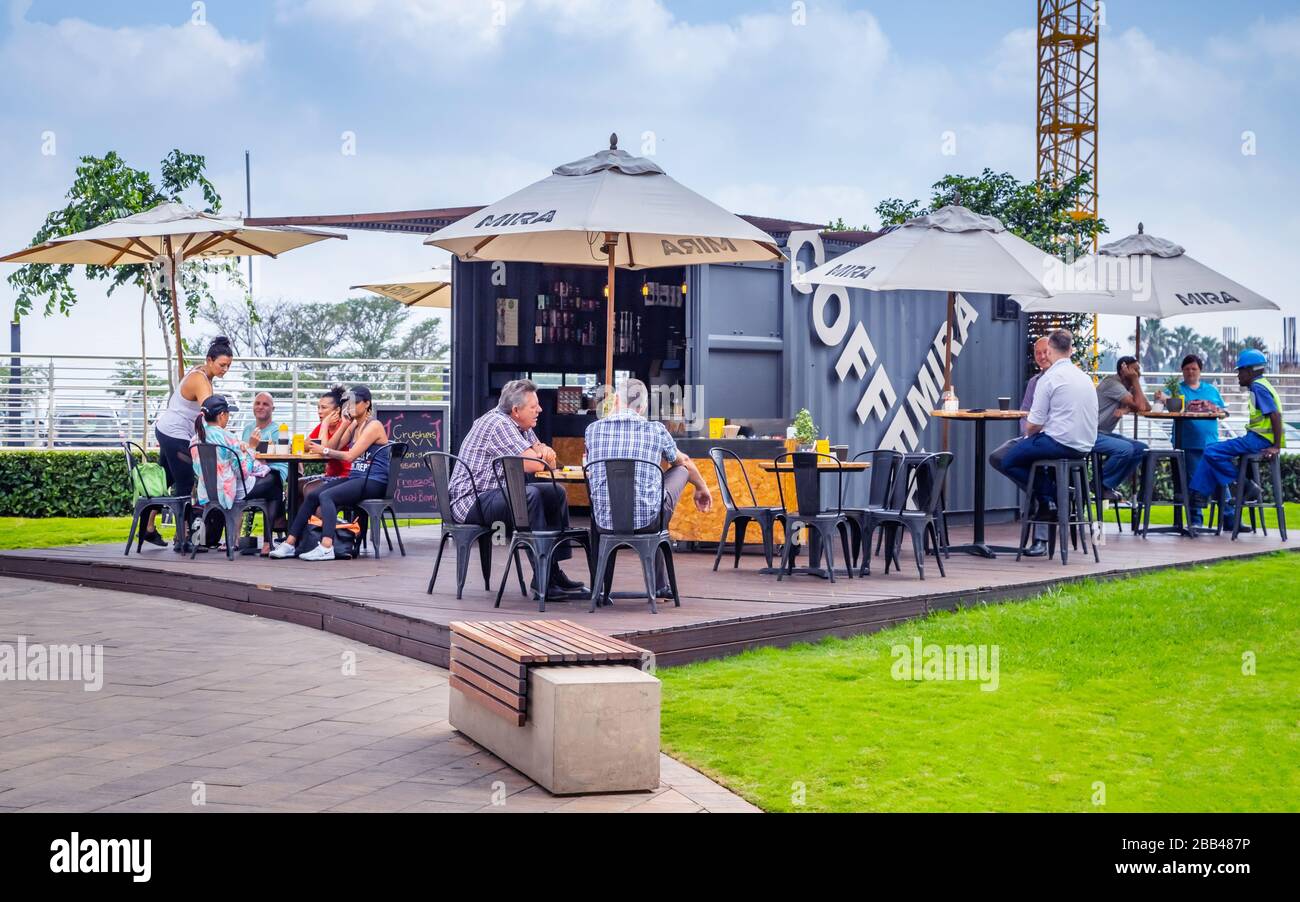 Pretoria, South Africa, 29th January - 2020: Shipping container converted into coffee shop. Stock Photo