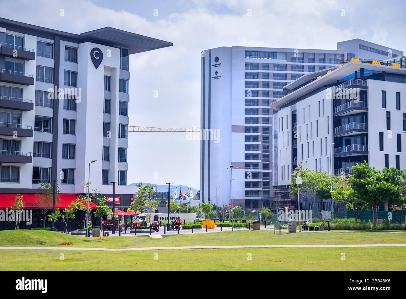 Pretoria, South Africa, 29th January - 2020: Newly built apartment buildings surrounded by landscaping. Stock Photo