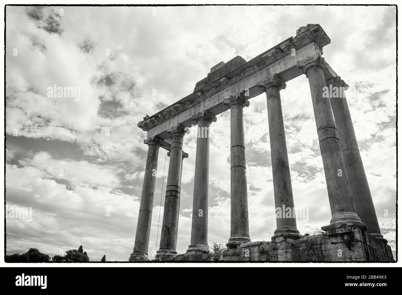 ROME, ITALY, EUROPE - OCTOBER 04, 2018:  image of the Temple of Saturn in Forum Romanum Stock Photo