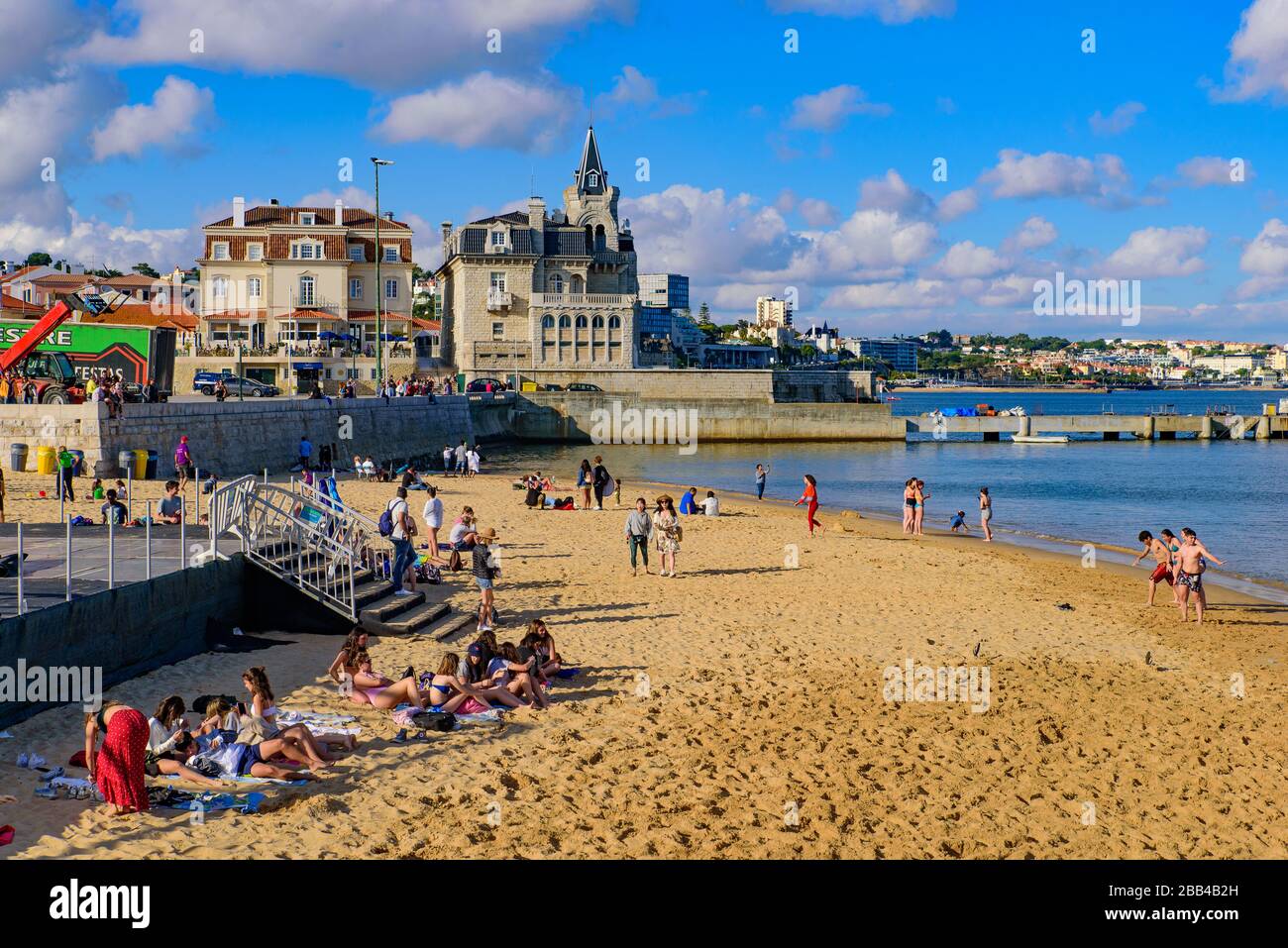 People playing at the beach in Cascais, Lisbon, Portugal Stock Photo
