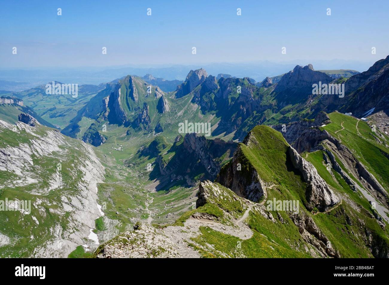 Scenic hike from Säntis to Wildhaus called Linsengrat Stock Photo